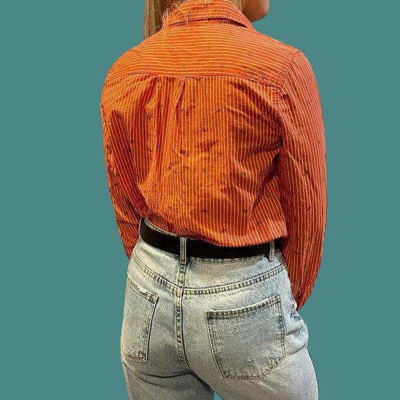 Y2K orange button up butterfly blouse size small - Picture 2 of 8